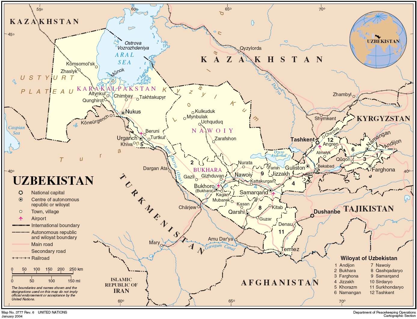 politisch karte von usbekistan
